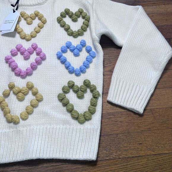 English Factory Heart Pom Sweater Knit Wool Blend Ivory Love Womens Size Small - Picture 6 of 14